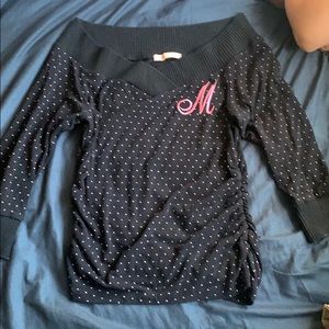 Black with pink polka dots, shoulder show